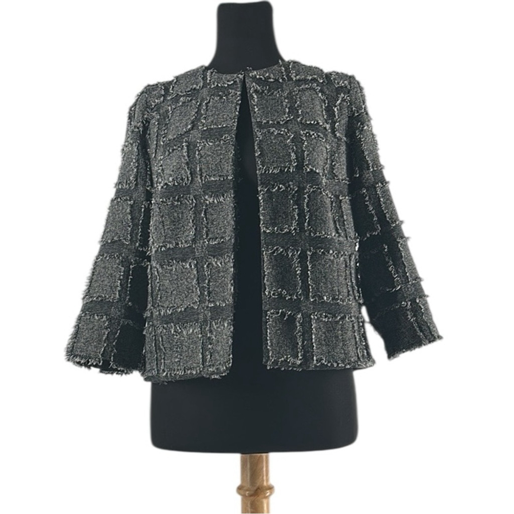 Joseph Ribkoff blazer open front raw edges modern lagenlook business career sz 4